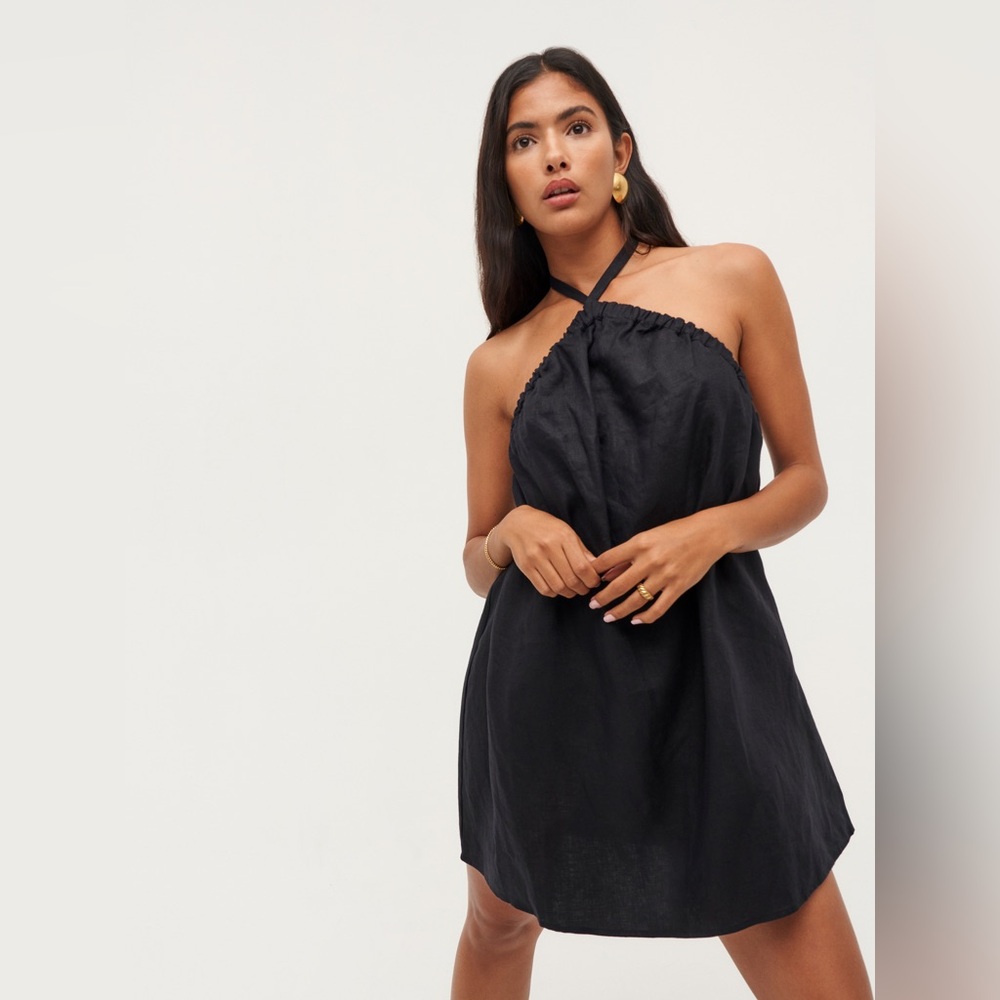 NWT Black Linen Reformation Halter Dress